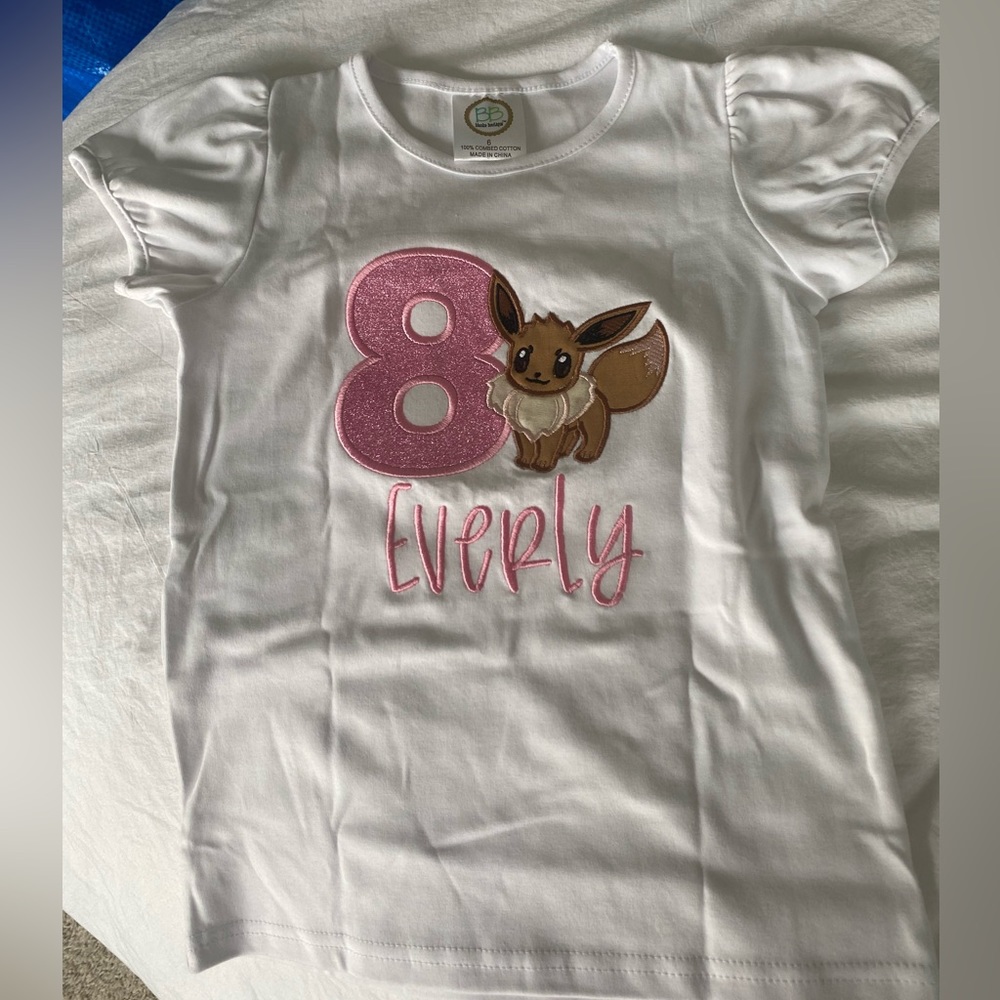 Everly 8 birthday shirt with Eevee Pokemon